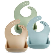 Load image into Gallery viewer, PandaEar (3 Pack) Cute Silicone Baby Bibs for Babies &amp; Toddlers (10-72 Months) Waterproof, Soft, Unisex, Non Messy (Brown/Blue/Green)
