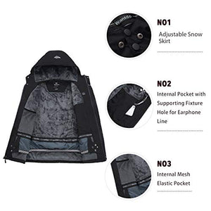 Wantdo Men's Waterproof Warm Snow Jacket Hooded Outwear Wind Breaker Black L