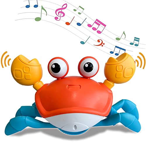 Drissair Crawling Crab Baby Toy with Music and LED Light Up for Kids, Toddler Interactive Learning Development Toy with Automatically Avoid Obstacles, Moving Toy for Boys Girls (Orange)