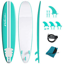 Load image into Gallery viewer, Wavestorm-15th Anniversary Edition Soft Top Foam 8ft Surfboard | for Beginners and All Levels | Includes Accessories | Leash and Multiple Fin Options, Turquoise pinline
