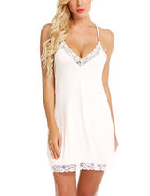 Load image into Gallery viewer, RSLOVE Women Full Slip Sleepwear Lace Lingerie Chemises V-Neck Babydoll Nightgown Dress White L
