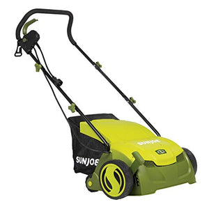 Sun Joe AJ801E 12-Amp 13-Inch Electric Dethatcher and Scarifier w/Removeable 8-Gallon Collection Bag, 5-Position Height Adjustment, Airboost Technology Increases Lawn Health, 13 inch, Green
