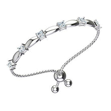 Load image into Gallery viewer, Belinda Jewelz Womens 925 Sterling Silver Sparkling Square Bolo Gemstone Adjustable Tennis Style Pull String Birthstone Jewelry Fine Bracelet, 2.5 Carat Natural White Topaz, 11 Inch Box Chain
