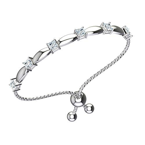 Belinda Jewelz Womens 925 Sterling Silver Sparkling Square Bolo Gemstone Adjustable Tennis Style Pull String Birthstone Jewelry Fine Bracelet, 2.5 Carat Natural White Topaz, 11 Inch Box Chain