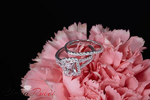 1.60ct Emerald Cut Pave Halo Bridal Engagement Wedding Ring band set 14k White Gold, 8