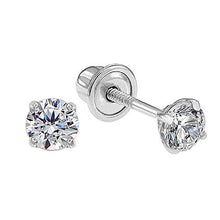 Load image into Gallery viewer, 14k White Gold Solitaire Round Cubic Zirconia CZ Stud Earrings in Secure Screw-backs (3mm)
