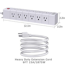 Load image into Gallery viewer, Long Power Strip, POWSAF Surge Protector with 18-Outlet(3-Sided) and 3 USB Ports(5V/3.4A, 17W), 6ft(1875W/15A) Heavy Duty Extension Cord, ETL Listed, White
