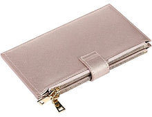 Load image into Gallery viewer, Travelambo Womens Wallet RFID Blocking Bifold Multi Card Case Wallet with Zipper Pocket Crosshatch (Rose gold)
