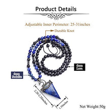Load image into Gallery viewer, Jovivi 6mm Natural Sodalite Crystal Pendulum Necklace Lava Rock Labradorite Healing Chakra Triangle Pendulum Crystal w/Moon 25inches Adjustable
