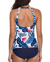 Load image into Gallery viewer, Holipick Women Blue Floral Tankini Swimsuits High Neck Swim Tank Tops Tummy Control Two Piece Bathing Suits Halter Swimwear L
