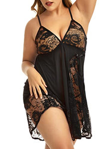 ADOREJOY Womens Babydoll Lingerie Set Plus Size Sleepwear(5XL,Black)