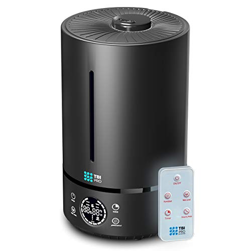 TBI Pro 6L Ultrasonic Humidifier with Top-Fill, 360° Nozzle for Home Large Room, Bedroom, Office, Travel, Babies - Easy to Clean Humidifiers Anti-Leak System, Auto Shut-Off, Black