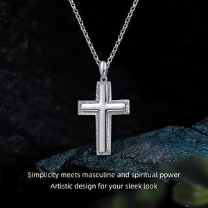 Carleen White Gold Plated Solid Sterling Silver Diamond-Cut High Polished Mens Cross Crucifix Pendant Necklace Rolo Chain Fine Jewelry For Men Boys, Length 20"