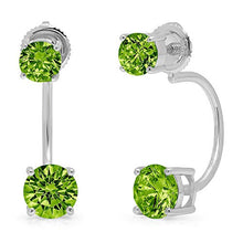 Load image into Gallery viewer, 3.20 CT Dual Double Drop 2 stone Brilliant Round Cut Solitaire Designer Genuine Natural Green Peridot Gemstone VVS1 Ideal Flawless pair of Leverback Drop Dangle Earrings Solid 14k White Gold
