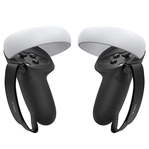 KIWI design Silicone Grip Cover for Meta/Oculus Quest 2 Accessories, Protector with Knuckle Straps (Black, 1 Pair)
