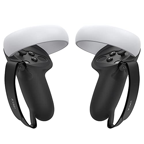 KIWI design Silicone Grip Cover for Meta/Oculus Quest 2 Accessories, Protector with Knuckle Straps (Black, 1 Pair)