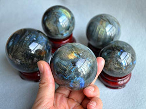 FHNP367 Labradorite Sphere Natural Labradorite Ball 2.5 inches Crystal Sphere with The Wood Stand