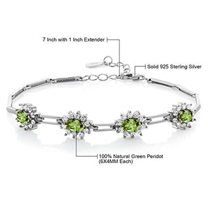 Gem Stone King 925 Sterling Silver Peridot Women's Tennis Bracelet 4.00 Carat Oval Shape Gemstone Birthstone 7 Inch with 1 Inch Extender