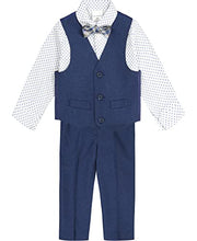 Load image into Gallery viewer, Van Heusen Boys' 4-Piece Formal Set, Vest, Pants, Collared Dress Shirt, and Tie, Blue Bikini/Purple Dot, 16
