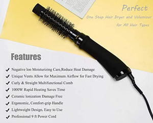 One-Step Hair Dryer & Volumizer Hot Air Brush, 3-in-1 Hair Dryer Brush Styler for Straightening, Curling, Salon Negative Ion Ceramic Lightweight Blow Dryers Straightener Curl Volume Hair Brush