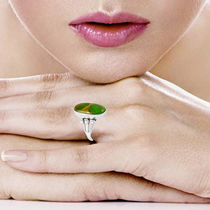 Green Turquoise Ring Sterling Silver 925 Genuine Gemstones Size 6 to 11 (Oval Classic, 11)