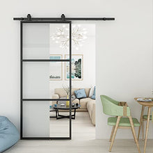 Load image into Gallery viewer, JUBEST 36in x 84in Glass Barn Door, Clear Tempered Glass Carbon Steel Pre Drilled Frame Sliding Barn Door Panel with 6FT Hardware Kit and Soft Close
