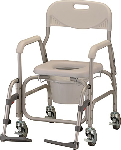 NOVA Medical Products Rolling Shower Commode Chair with Locking Wheels and Removable Footrests, Over The Toilet Wheeled Commode, White