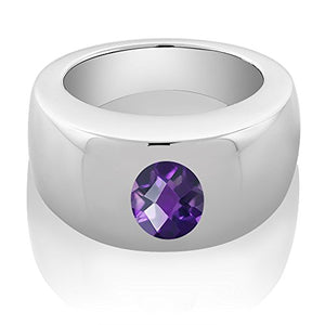 Gem Stone King 1.50 Ct Oval Checkerboard Purple VS Amethyst 925 Sterling Silver Men's Solitaire Ring (Size 13)