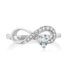 Load image into Gallery viewer, Gem Stone King 925 Sterling Silver Heart Shape Sky Blue Aquamarine Women&#39;s Infinity Ring (0.39 Cttw) (Size 7)
