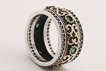Load image into Gallery viewer, Handmade Turkish Authentic Jewelry Round Shape Cut Emerald Topaz 925 Sterling Silver Band Ring for Gift for Ladies Size ALL
