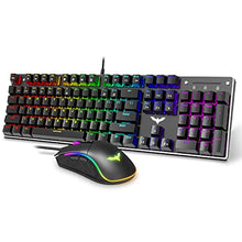 Load image into Gallery viewer, Mechanical Keyboard and Mouse, Havit Wired Gaming Keyboard Blue Switch 104 Keys Rainbow Backlit Keyboard and 7 Button Wired Mouse 4800 DPI for PC Computer Gamer (Black)

