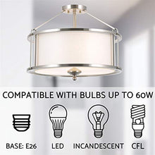 Load image into Gallery viewer, Kira Home Maxwell 17.5" Modern 3-Light Metal Semi Flush Mount + Tempered Glass Diffuser, White Fabric Shade, Brushed Nickel Finish

