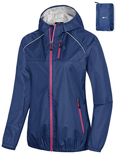 Little Donkey Andy Women's Waterproof Cycling Bike Jacket with Hood, Running Rain Jacket, Windbreaker, Ultralight Packable Navy Size S