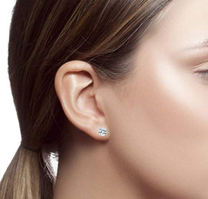 14k Solid White Gold ROUND Stud Earrings with Genuine Swarovski Zirconia | 2.5 CT.TW. | With Gift Box