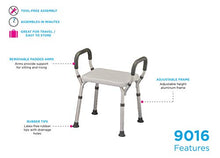 Load image into Gallery viewer, NOVA Medical Products Shower and Bath Chair with Arms, Quick &amp; Easy Tools Free Assembly, Lightweight and Seat Height Adjustable, Great for Travel, White
