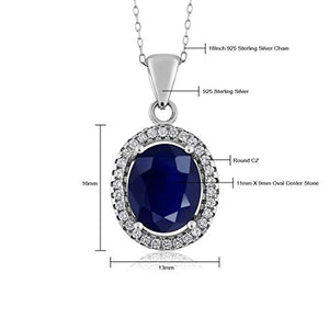 Gem Stone King 925 Sterling Silver Blue Sapphire Women's Gemstone Pendant Necklace, 5.40 Ctw Oval with 18 Inch Silver Chain