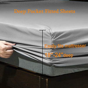 SONORO KATE Bed Sheet Set Super Soft Microfiber 1800 Thread Count Luxury Egyptian Sheets Fit 18 - 24 Inch Deep Pocket Mattress Wrinkle and Hypoallergenic-6 Piece (Grey, Queen)