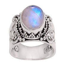 Load image into Gallery viewer, NOVICA Rainbow Moonstone .925 Sterling Silver Cocktail Ring, Glorious Vines'

