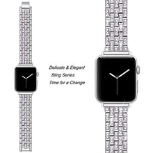Load image into Gallery viewer, BORCHY Bling Bands Compatible with Apple Watch Band 38mm 40mm 41mm 42mm 44mm 45mm,Women Stainless Steel Metal Band Wristbands Strap Replacement for iWatch Series 7 6 5 4 3 2 1 SE,Silver, A-MZ38
