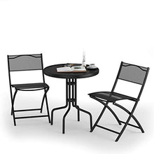 Load image into Gallery viewer, Giantex 3 Pcs Bistro Set Garden Backyard Round Table Folding Chairs, with Rust-Proof Steel Frames &amp; Reinforced Glass Design Outdoor Patio Furniture, Black
