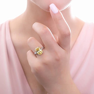 BERRICLE Rhodium Plated Sterling Silver Canary Yellow Cushion Cut Cubic Zirconia CZ Statement 3-Stone Cocktail Anniversary Fashion Right Hand Ring Size 7