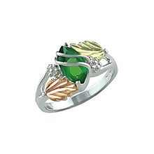 Load image into Gallery viewer, Created Soude Emerald Marquise May Birthstone Ring, Sterling Silver, 12k Green and Rose Gold Black Hills Gold Motif, Size 5.75
