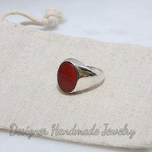 Load image into Gallery viewer, Carnelian Ring, Men&#39;s Signet Ring, Men&#39;s Silver Ring, Gifts For Him, Gemstone Ring, 925 Sterling Silver Ring, Flat Oval Gemstone Ring, Wedding Mens Ring
