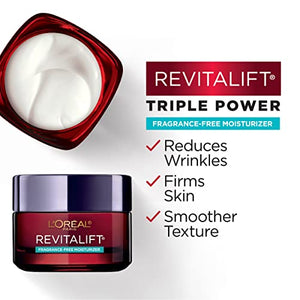 L’Oreal Paris Skincare Revitalift Triple Power Fragrance-Free Face Moisturizer with Pro Retinol, Hyaluronic Acid & Vitamin C, Reduce Wrinkles, Firm and Brighten Skin, 2.55 Oz