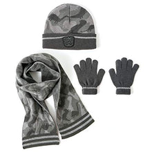 Load image into Gallery viewer, accsa Kid Boy Beanie Camo Reflective Knit Hat Gloves Scarf Set Grey Age 1-3
