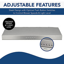 Load image into Gallery viewer, Broan-NuTone BCSQ130SS Three-Speed Glacier Under-Cabinet Range Hood with LED Lights ADA Capable, 1.5 Sones, 375 Max Blower CFM, 30", Stainless Steel

