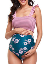 Load image into Gallery viewer, Maternity High Waist Bikini Swimsuit Two Piece Ruffled Hem Cute Floral Bathing Suit Pink L
