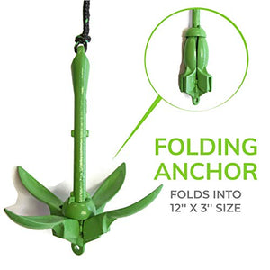 Gradient Fitness Marine Anchor, 3.5 lb Folding Anchor, Grapnel Anchor Kit for Kayaks, Canoes, (SUP) Paddle Boards, (Green, 3.5 lbs)