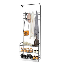Load image into Gallery viewer, alvorog Entryway Coat Rack Shoe Bench, 3-in-1 Hall Tree, 3-Tier Storage Shelves with 16 Hooks Multifunctional Hallway Organizer, Easy Assembly (Black)

