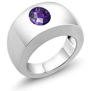 Gem Stone King 1.50 Ct Oval Checkerboard Purple VS Amethyst 925 Sterling Silver Men's Solitaire Ring (Size 13)